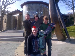 Attached is a photograph of Cllr Cadogan Enright with the leaders of Downe Urban Sports Association  Matthew Kennedy front and Kris Burke centre at the Saint Patricks Centre. 